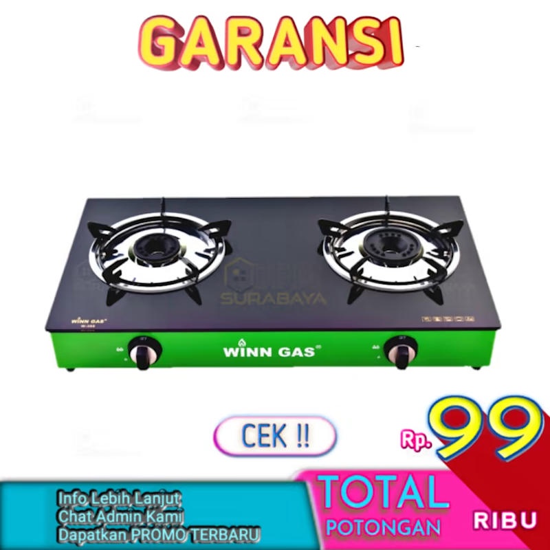 Kompor Winn Gas 2 Tungku Kaca Tempered Glass