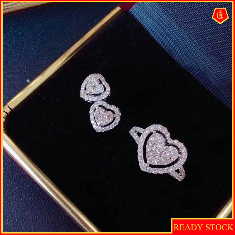 [Ready Stock]Luxury Heart-Shaped Moissanite Ring Stud Earrings for Women