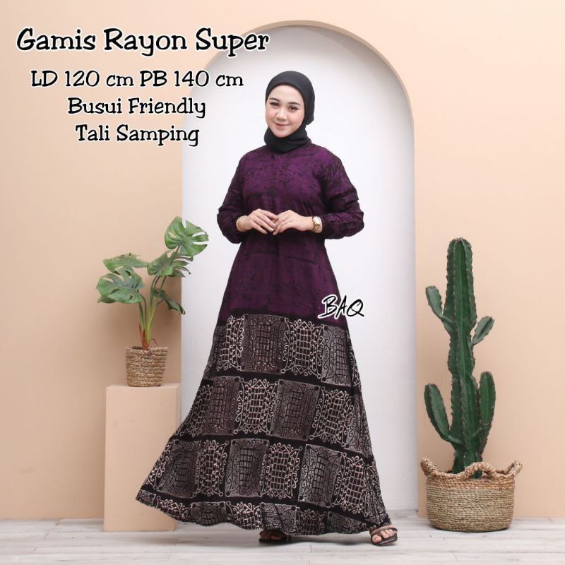 Gamis Rayon Super Premium Motif Abstrak Malaman Resleting Busui Bumil Homedress Wanita Kekinian Batik Pekalongan Termurah