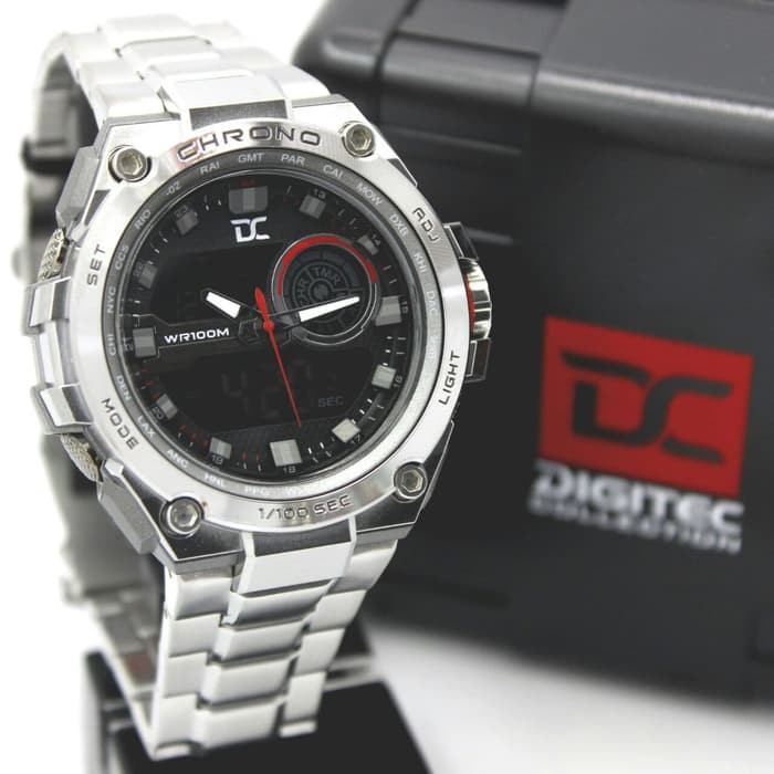 JAM TANGAN PRIA DIGITEC COLLECTION RANTAI ORI ANTI AIR SILVER (J. RED)