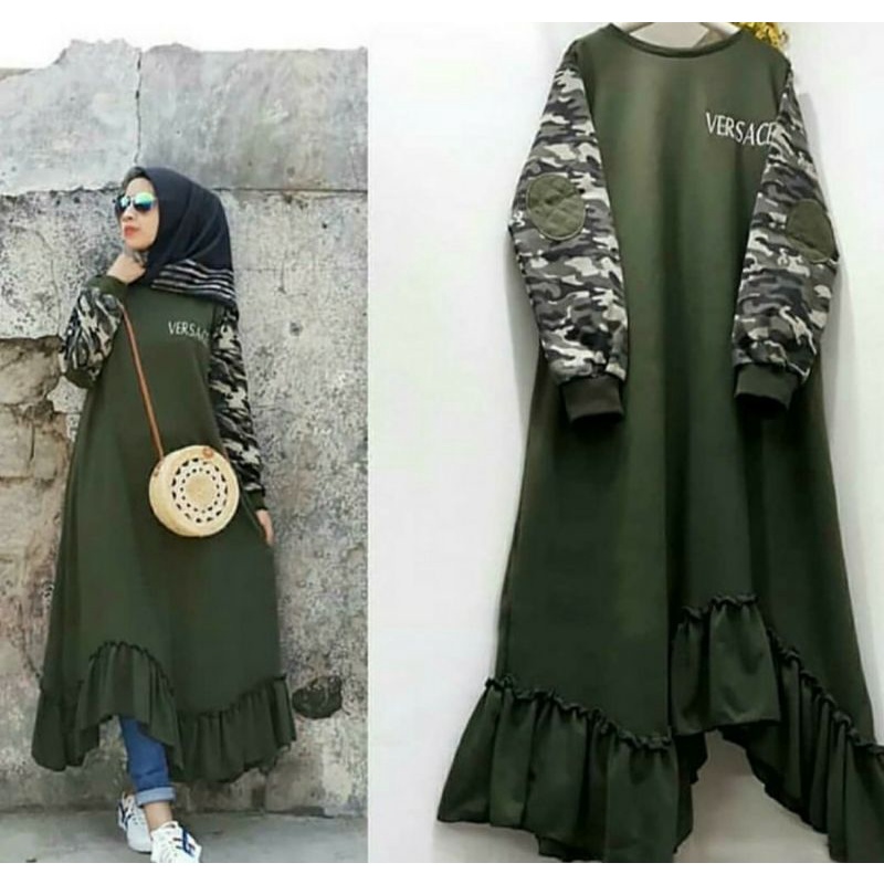PRELOVED Long Tunik Motif Loreng Army