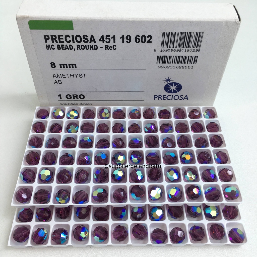 Swarovski Crystal bulat lampion merk preciosa (AMETHYST) PREMIUM 8mm