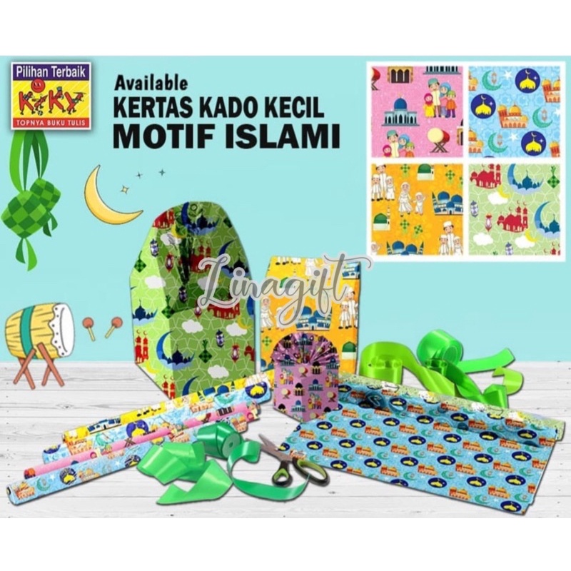 ( 5 Lembar ) IDUL FITRI LEBARAN KIKY -  KERTAS KADO - GIFT WRAPPING PAPER LEBARAN IDUL FITRI HIJAB MESJID ISLAMI MUSLIM TAHUN BARU