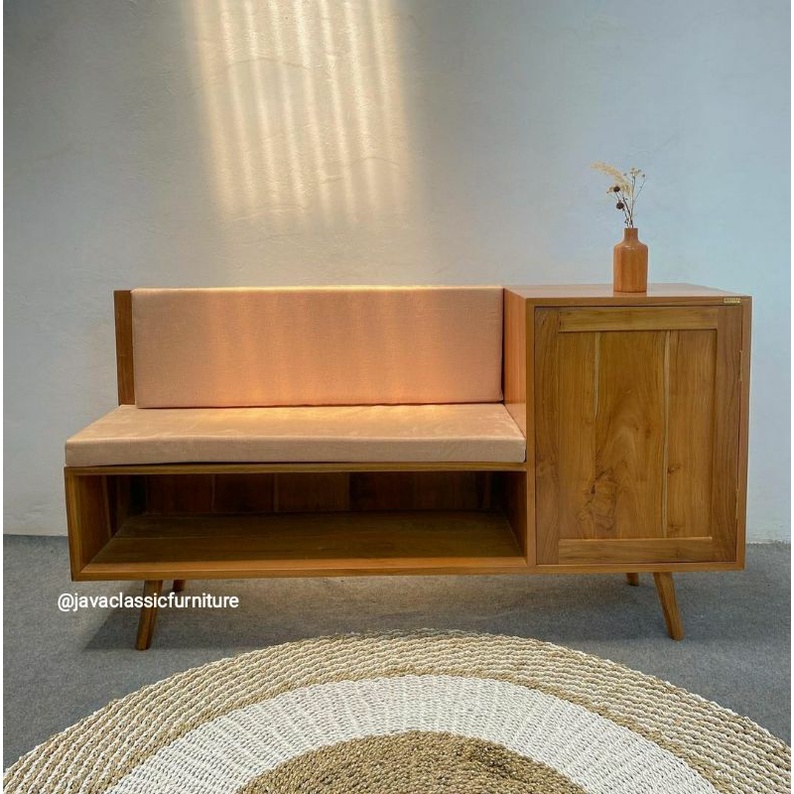 BUFET NAKAS TEMPAT SEPATU MINIMALIS SCANDINAVIA VINTAGE DUDUKAN BANGKU JOK SANTAI BAHAN KAYU JATI FI