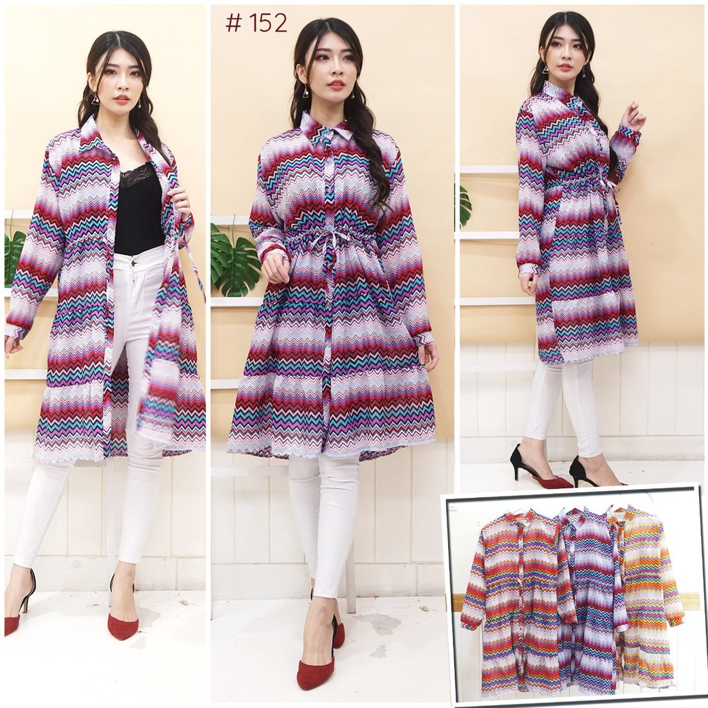 |JakartaFashion| cardigan long 2 style full kancing motif etnic kardigan pantai bahan ringan kerah