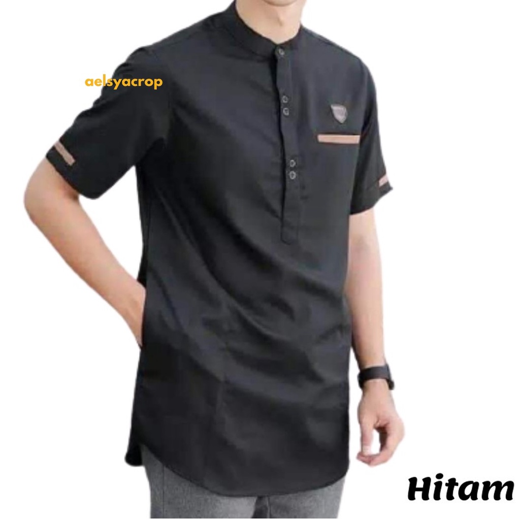 Baju Koko Kurta Lengan Pendek Dewasa Pria Laki Atasan Muslim Lebaran Koko Pakistan Modern Kemeja Tangan Kantong Katun Cotton