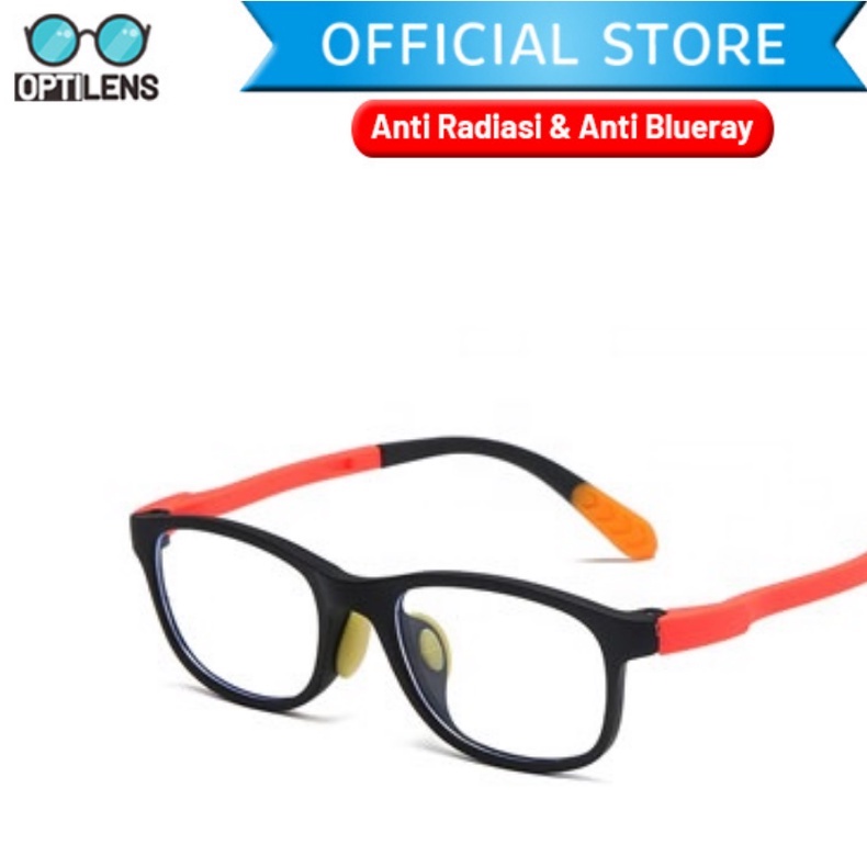 Optilens - Aluna Series Kacamata Anak Anti Radiasi Hp Komputer Antiradiasi Frame Elastis-Lunar Black Orange