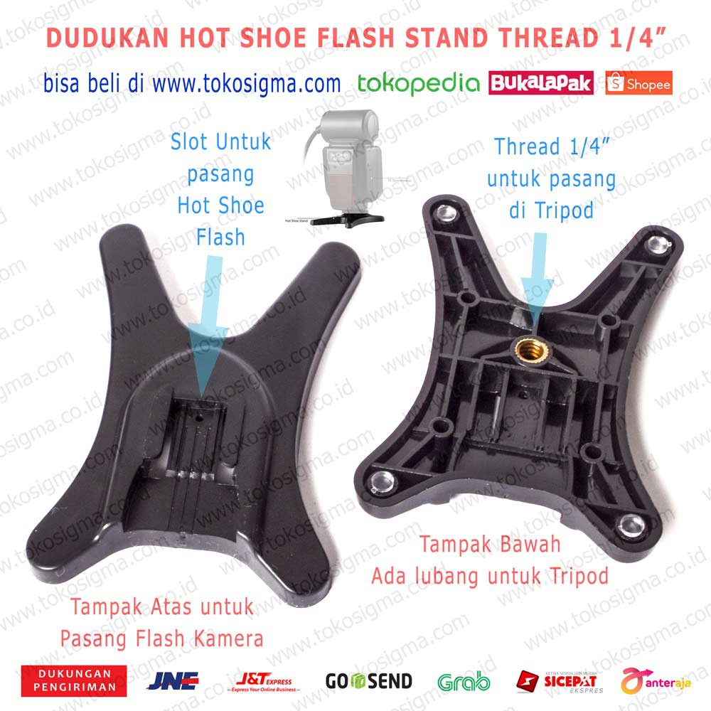 DUDUKAN HOT SHOE HOLDER FLASH LITE GUN STAND MOUNT THREAD 1/4 TRIPOD kaki bebek