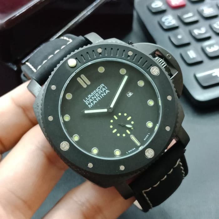 Jam Tangan Pria / Cowok Luminor Panerai Marina Leather Full Black