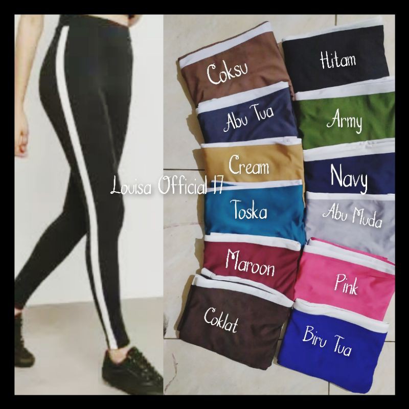 Legging Strip List Putih Bahan Spandex Leging Harian Olahraga