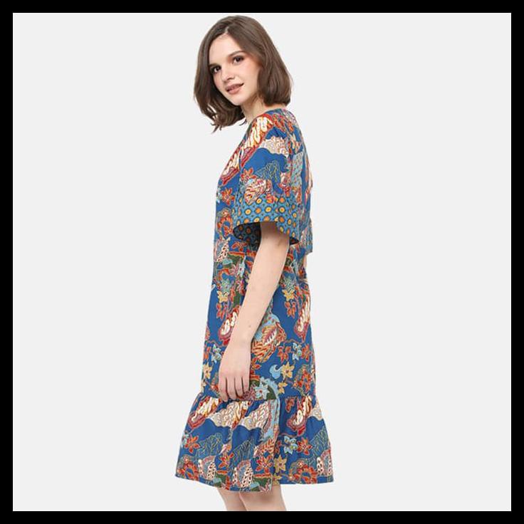 Anakara Dress Batik Wanita- Frilly Dress Melania- Biru - Biru, S