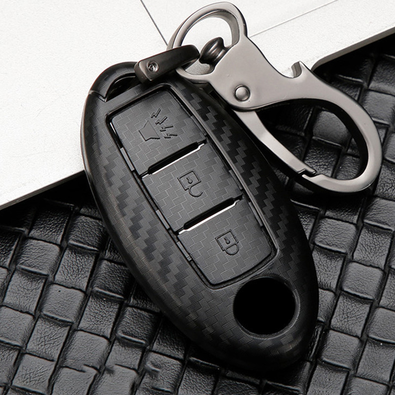 Casing Hard Case Carbon Fiber + Silikon + Gantungan Kunci Mobil Untuk nissan Navara almera sentra frontier