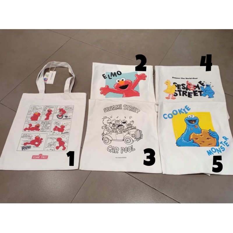 TOTEBAG MINISO SESAME STREET TAS TOTE ELMO BIGBIRD COOKIE MONSTER