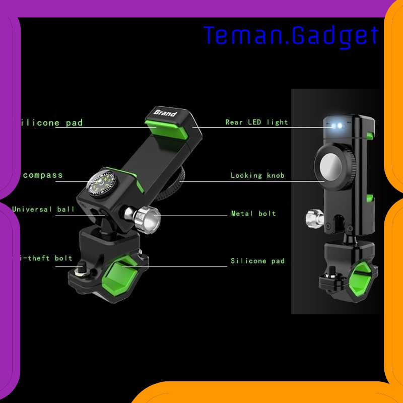 TG-IB419 Guider Smartphone Holder Sepeda dengan Kompas dan Lampu LED - Q003