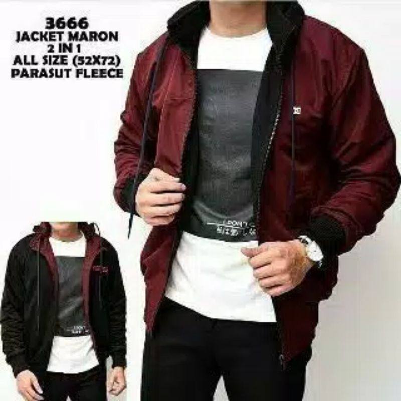 JAKET BOLAK BALIK PRIA BB DC 2in1 PARASUT FLEECE ALL SIZE FIT TO XL