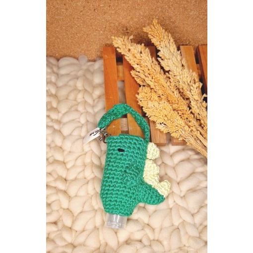 Tempat Hand Sanitizer Holder Rajut Karakter Dinosaurus dengan Pengait untuk Tas, Praktis dan Kuat