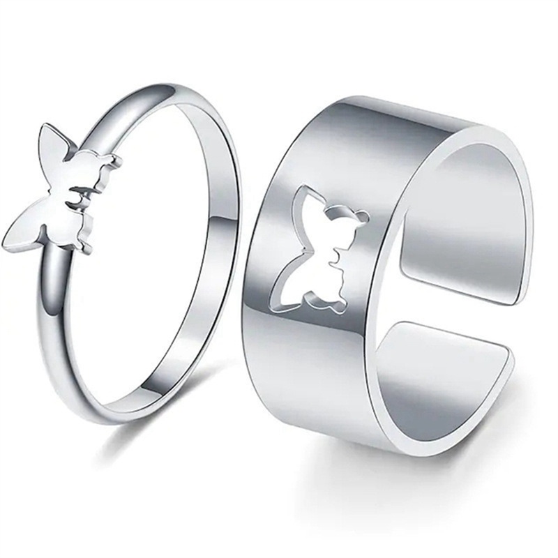 2pcs / Set Cincin Desain Kupu-Kupu Hollow Out Gaya Punk Romantis Untuk Hadiah Valentine