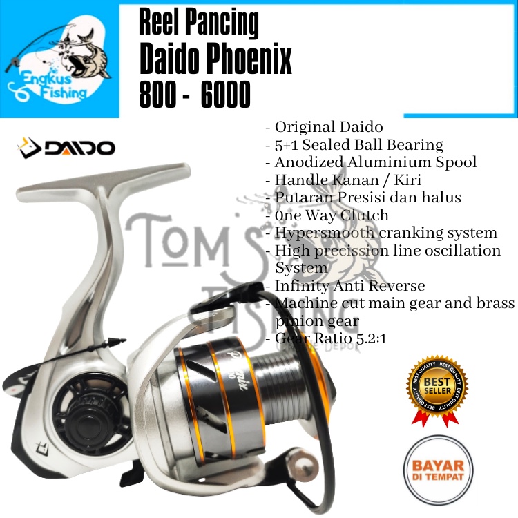 Reel Pancing Daido Phoenix 1000 - 6000 (5+1 Seal Bearing) One Way Murah Berkualitas - Engkus Fishing