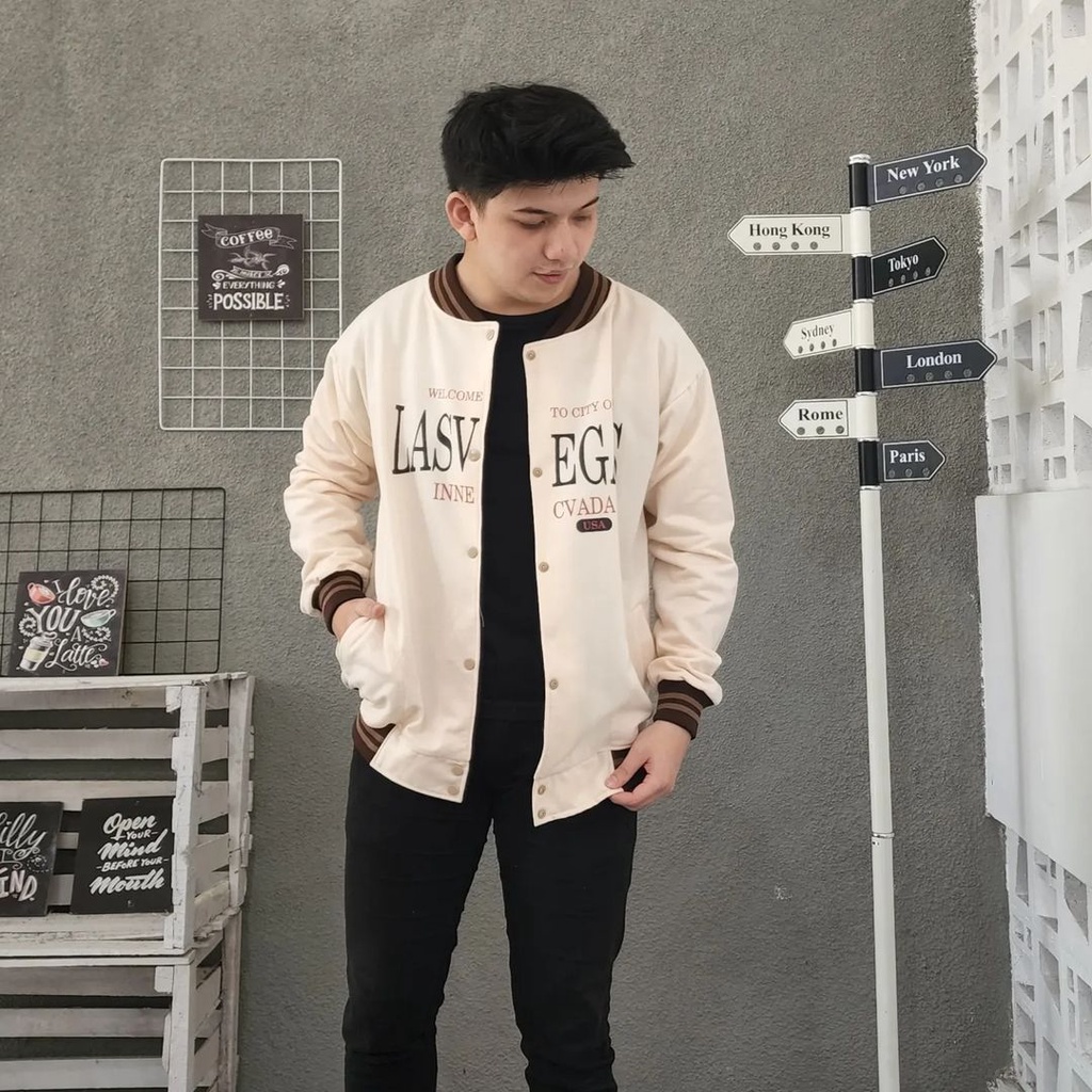 LAS VEGAS Jacket Varcity Baseball Oversize Pria Wanita Sweater Bisbol Kekinian Gaya Casual OOTD Korean