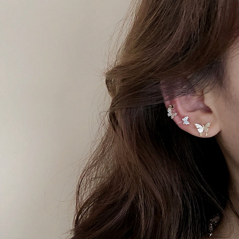 We Flower Shining Crystal Butterfly Ear Cuff Clip Earrings for Women Korean Girls Fashion Jewelry