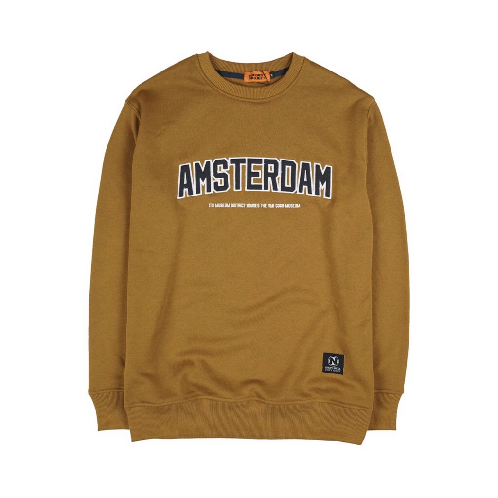 SWEETSHIRT AMSTERDAM CAMEL POLOS BORDIR LOGO DEPAN ORIGINAL