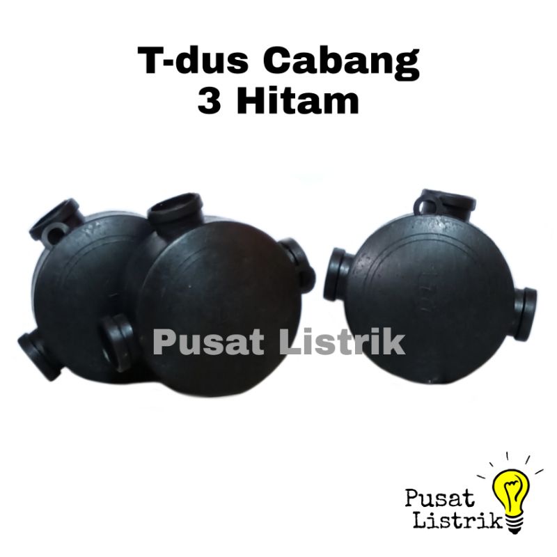 T-dus Cabang 3 Hitam Mangkok Sambungan Kabel Cabang 3 Tutup Hitam