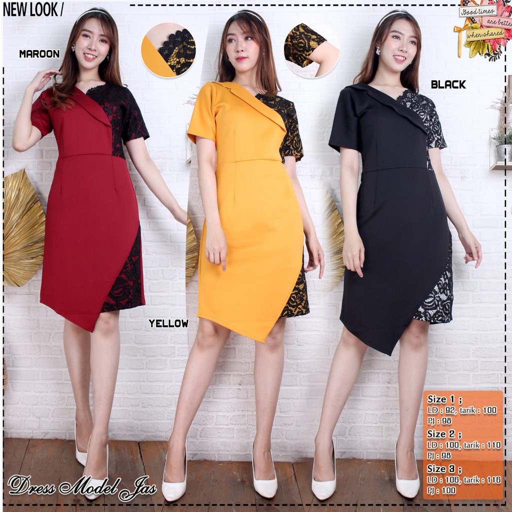 PARTY DRESS OLIVE COMBI SCUBA BROKAT MEDIUM - JUMBO SIZE / DRESS PESTA WANITA BRUKAT KOMBI SCUBA