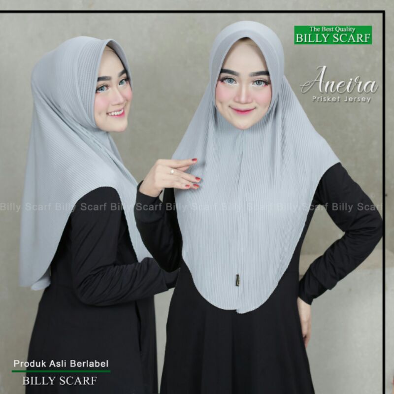Jilbab Bergo Plisket Jersey Simpel Aneira Ori Billy-Lightgrey