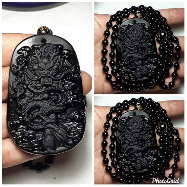 Kalung liontin black Jade ukir naga