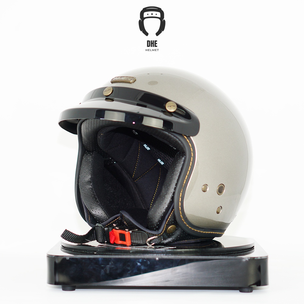 HELM NJS NR-80S Retro SOLID ORIGINAL PREMIUM FREE PET NJS (TOPI HELM BOGO) STANDART SNI Dewasa-silver glossy