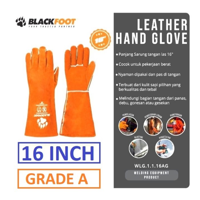 [Orange] Sarung Tangan Las 16&quot; Blackfoot Leather Hand Glove - Grade A