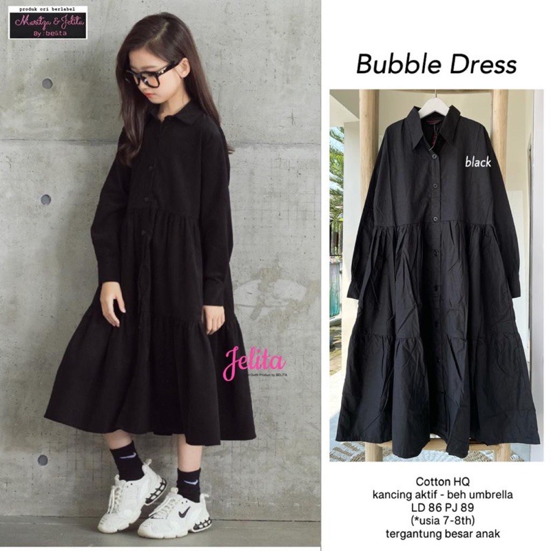 Midi Dress Anak Bubble Midi Dress - MIDI ANAK HITAM BAHAN KATUN LD 86 USIA 7-8 TAHUN