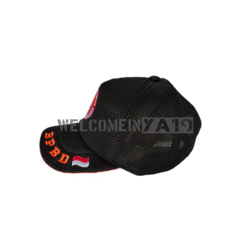 Topi Jaring BPBD / Hitam Tulisan Kecil / Topi Logo Badan Penanggulangan Bencana Daerah