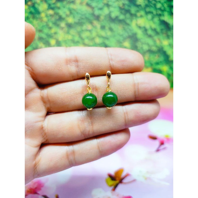 anting wanita xuping batu giok dan rambut sedana asli lapis emas-XP306#~giok tua