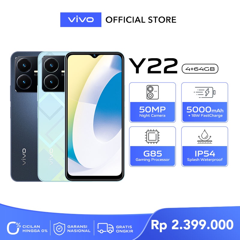 Jual [EXCLUSIVE LAUNCH] vivo Y22 (4/64) - Helio G85, 50MP Camera