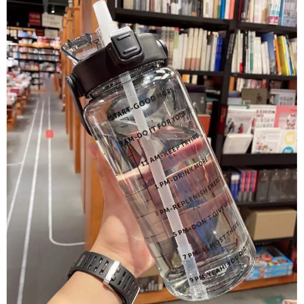 Botol Air Minum Motivasi Transparan Bening 2 Liter - Water Drink Motivation Viral+Sticker-Botol Minum Motivasi Penanda Waktu Viral Ukuran 2 Liter Bening Transparan