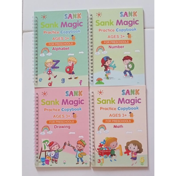 

SANK Magic Practice Book 1 Set Isi 4 Buku Dengan Pen dan Refill Buku Belajar Menebalkan