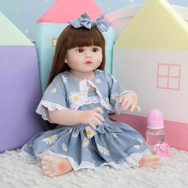 Boneka Reborn FULL Silikon 60 cm Premium Sangat Cantik Original Rambut Lurus Keriting