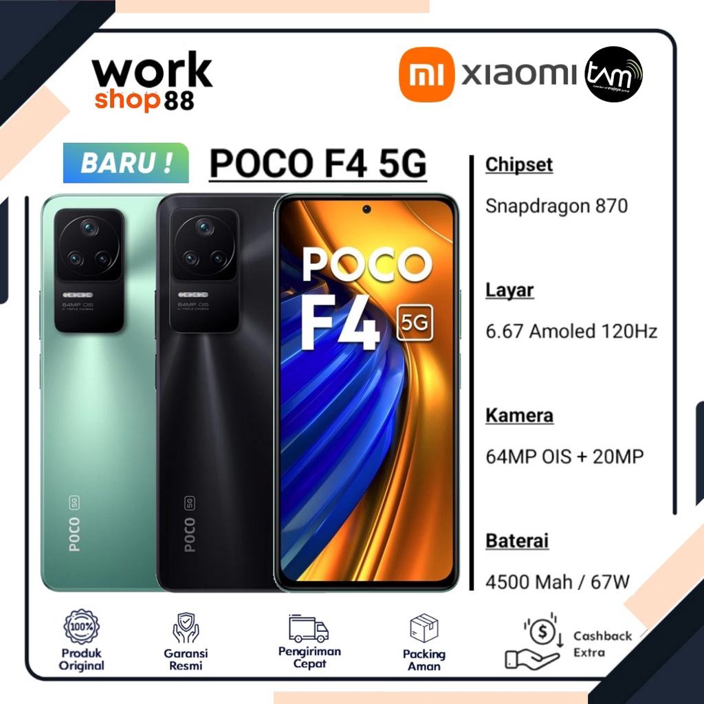 HP Terbaru Xiaomi Poco F4 5G ( Ram Up 10GB ) 8GB+2GB Extended Rom 256GB - New Garansi Resmi Nasional