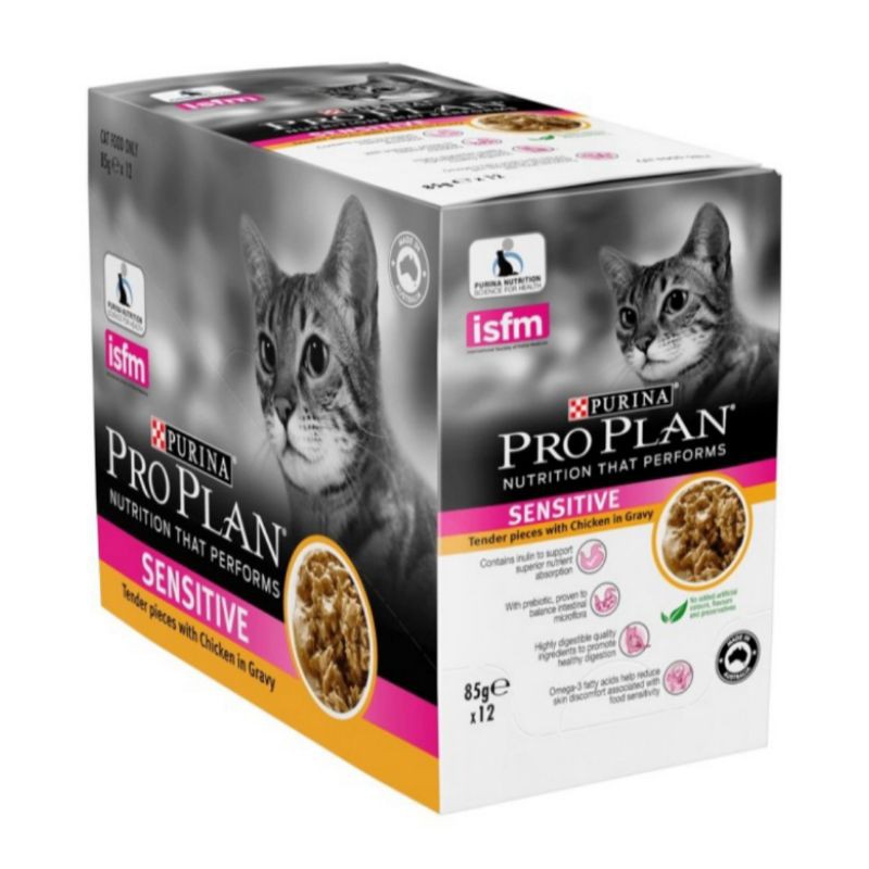 Proplan Pouch Sensitive 85g 1 box (isi 12pcs) Pro Plan Sachet Buat Pencernaan Sensitive Kucing