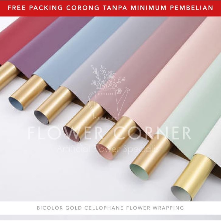 

5 LEMBAR Bicolor Gold Cellophane Flower Wrapping Paper Kertas Buket Bunga (FW016)