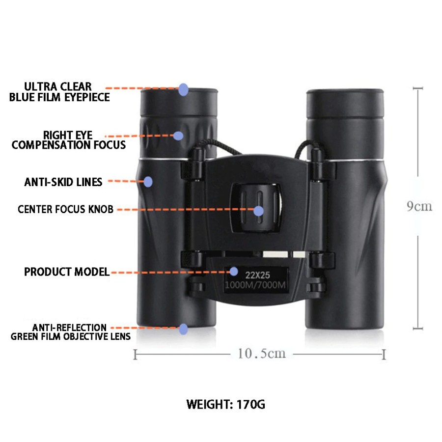 Teropong Binocular Outdoor Magnification 22x25 Long Range - PMT - Black