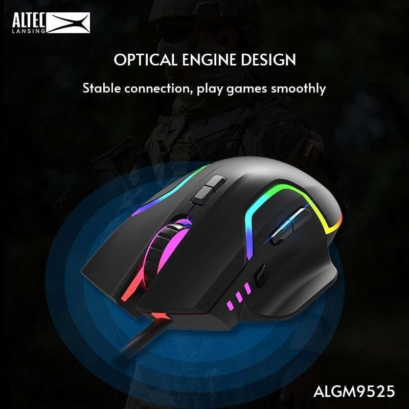 Mouse Gaming Altec Lansing ALGM 9525 Hitam  RGB Backlight 2400DPI