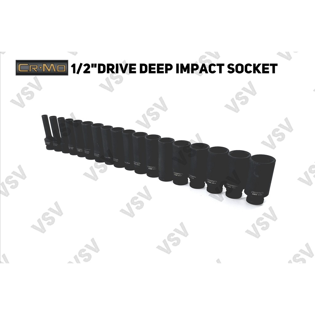 Gestar 1/2&quot;Dr Deep Impact Socket 22mm, 23mm, 24mm Kunci Shock impact Panjang