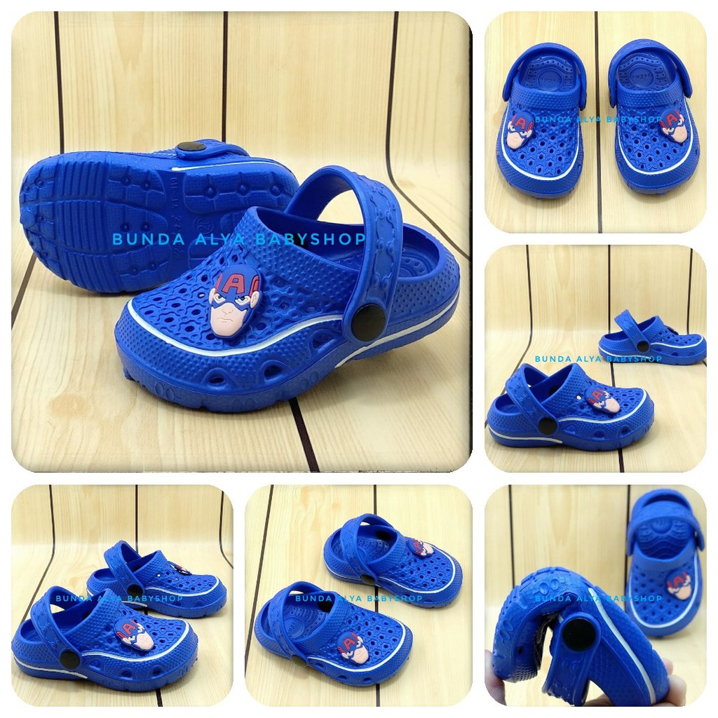 Sendal  Bayi Usia 6 - 12 Bulan Karet NAVY - Sepatu Sandal Anak Cowok Anti Licin Superhero Size 18 - 19