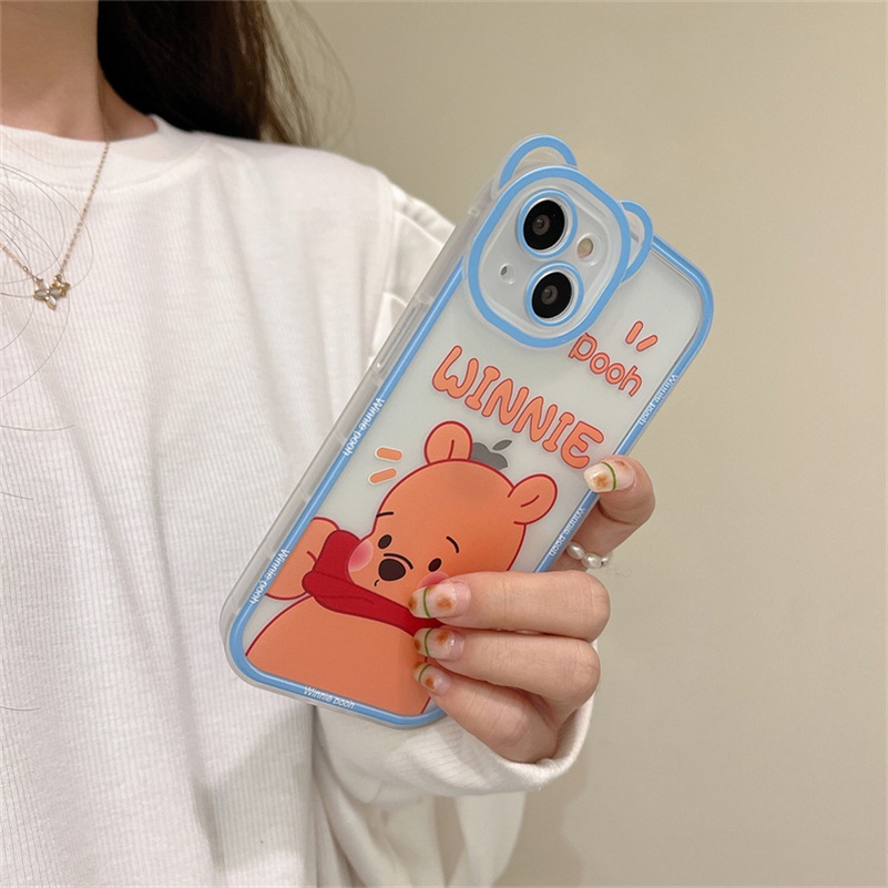 Soft Case Pelindung Kamera Transparan Motif Beruang Tahan Banting Untuk iPhone 14 13 12 11 Pro Max X Xr Xs Max SE 8 7 6 6s Plus