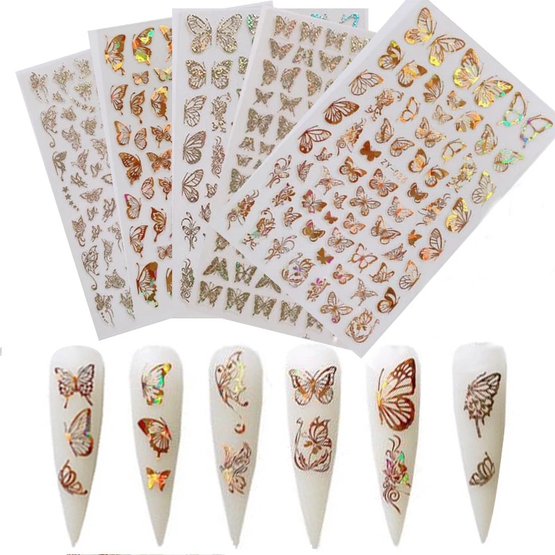 (1 Lembar) Stiker Kuku Foil Holografik Motif Kupu-Kupu 3d Transfer Air Untuk Nail Art