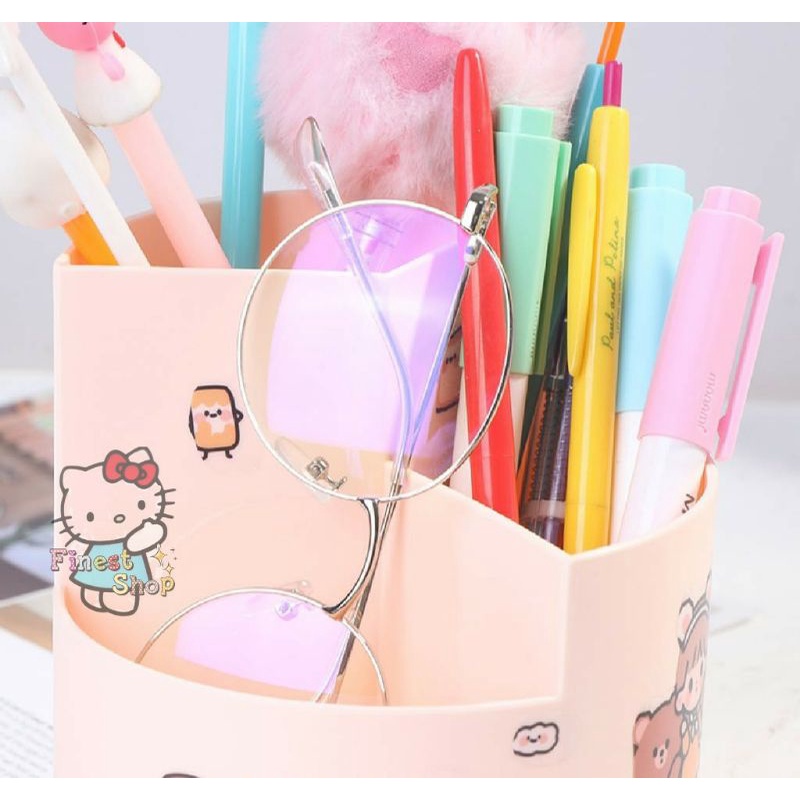 Rotating Pen Holder FREE STIKER Lucu Tempat Pensil Wadah Penyimpanan Serbaguna Pulpen Alat Tulis Kuas Make Up Brush Kosmetik Stationery Desktop