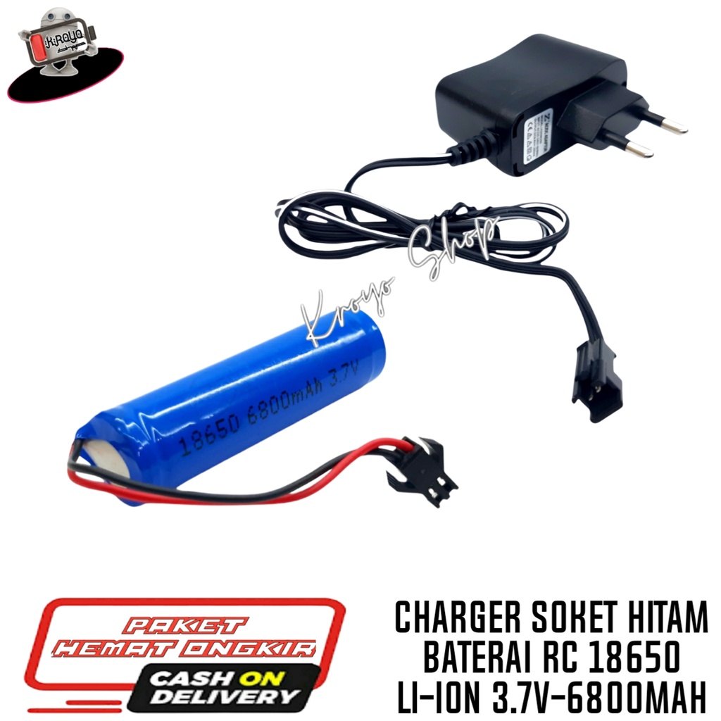 Charger RC + Baterai 18650 Soket Hitam 3.7V-6800mAh