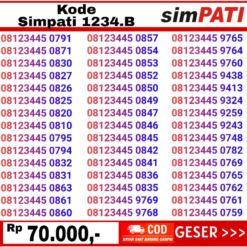 nomor cantik telkomsel simpati 123445